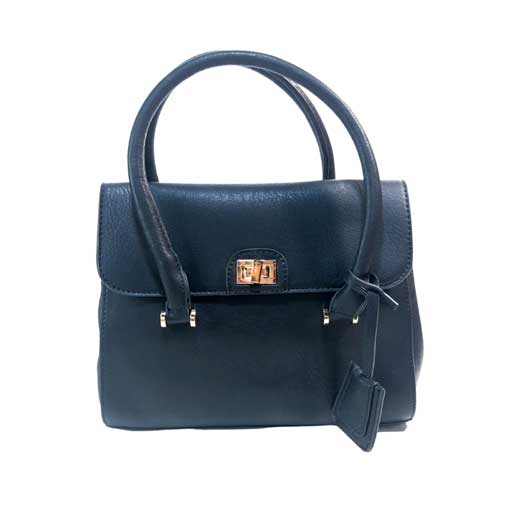 Bolso para dama HNA en color negro, material piel vegana, cuenta con un broche en la mitad del bolso en la parte de enfrente para abrir y cerrar, asa estática en la parte superior del color del bolso para tomar con la mano.